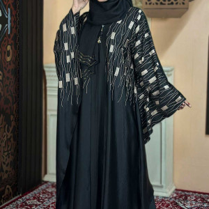 Black Abaya with Embroidery & Stone Work