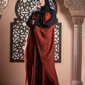 Black & Maroon Color Abaya with Embroidery & Stone Work